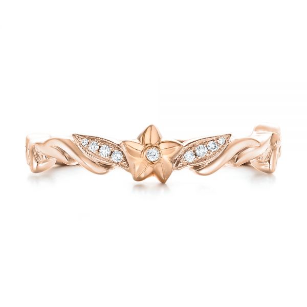 14k Rose Gold And 18K Gold 14k Rose Gold And 18K Gold Two-tone Flower And Leaf Diamond Wedding Band - Top View - 102555