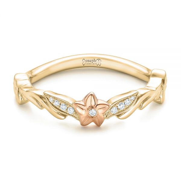 14k Yellow Gold And 18K Gold 14k Yellow Gold And 18K Gold Two-tone Flower And Leaf Diamond Wedding Band - Flat View - 102555