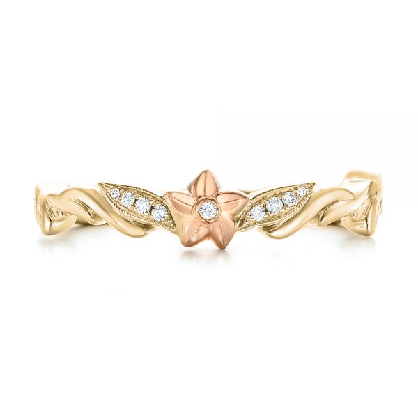 14k Yellow Gold And 18K Gold 14k Yellow Gold And 18K Gold Two-tone Flower And Leaf Diamond Wedding Band - Top View - 102555