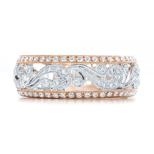 Two-tone Filigree And Diamond Women's Band - Kirk Kara - Top View -  100879