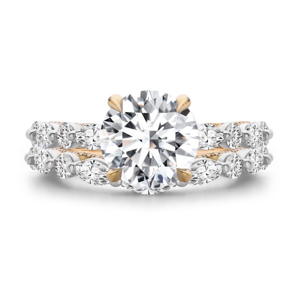 18k Rose Gold 18k Rose Gold Two-tone Layered Diamond Wedding Band - Top View -  108072 - Thumbnail