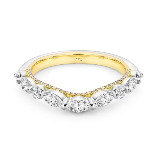 14k Yellow Gold Two-tone Layered Diamond Wedding Band - Flat View -  108072 - Thumbnail