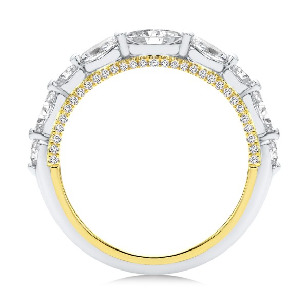 14k Yellow Gold Two-tone Layered Diamond Wedding Band - Front View -  108072 - Thumbnail