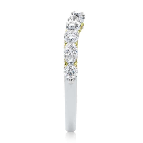 14k Yellow Gold Two-tone Layered Diamond Wedding Band - Side View -  108072 - Thumbnail