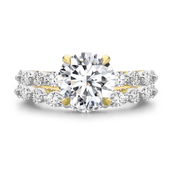 14k Yellow Gold Two-tone Layered Diamond Wedding Band - Top View -  108072 - Thumbnail