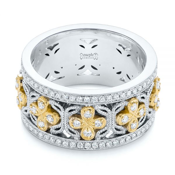 14k Yellow Gold 14k Yellow Gold Two-tone Organic Diamond Anniversary Band - Flat View - 105175