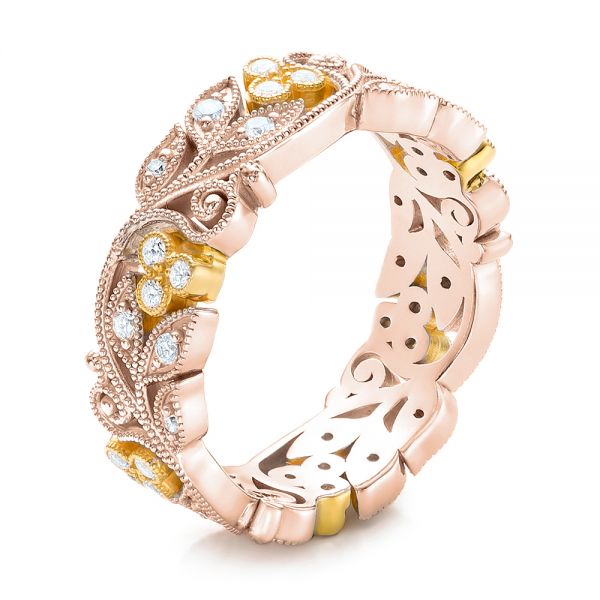 18k Rose Gold And Platinum 18k Rose Gold And Platinum Two-tone Organic Diamond Stackable Eternity Band - Three-Quarter View -  101920