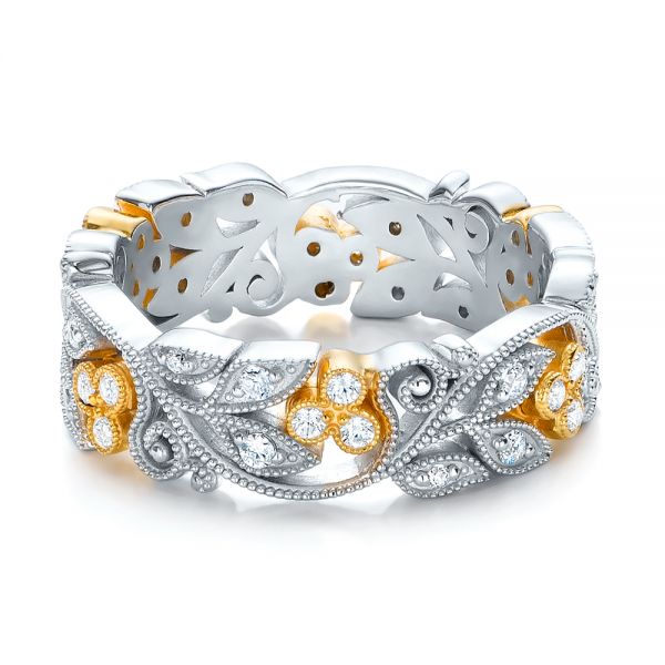 18k White Gold And 18K Gold Two-tone Organic Diamond Stackable Eternity Band - Flat View - 101920