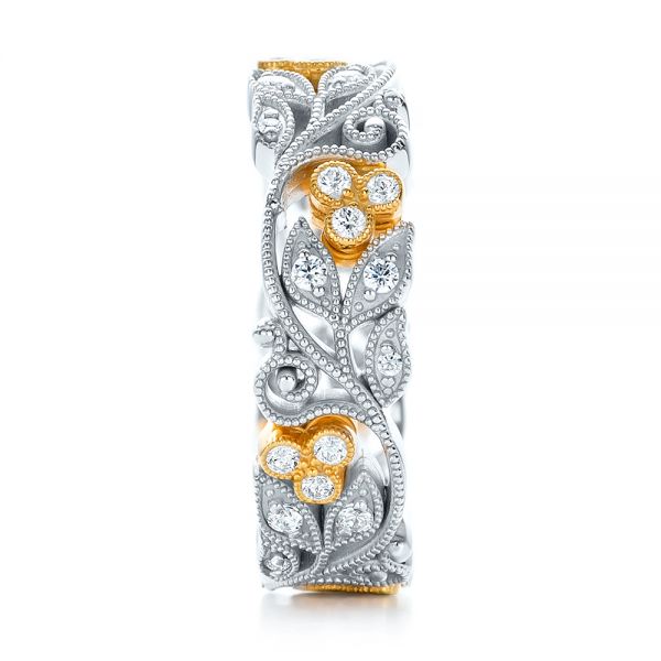  Platinum And 18K Gold Platinum And 18K Gold Two-tone Organic Diamond Stackable Eternity Band - Side View -  101920