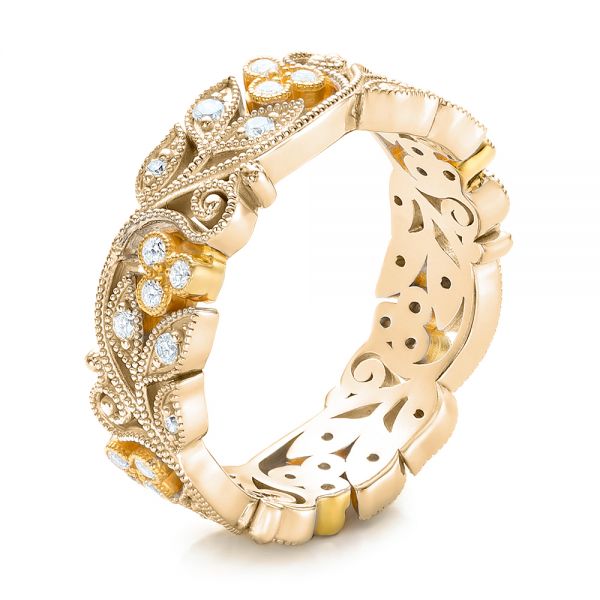 18k Yellow Gold And Platinum 18k Yellow Gold And Platinum Two-tone Organic Diamond Stackable Eternity Band - Three-Quarter View -  101920