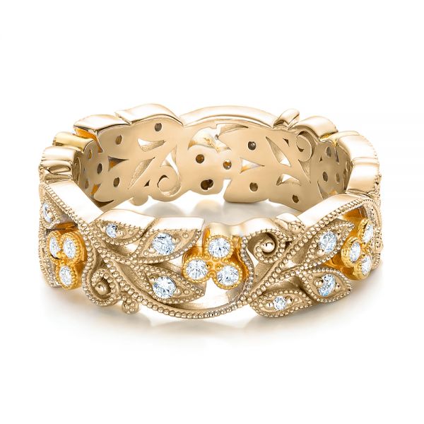 18k Yellow Gold And 14K Gold 18k Yellow Gold And 14K Gold Two-tone Organic Diamond Stackable Eternity Band - Flat View - 101920