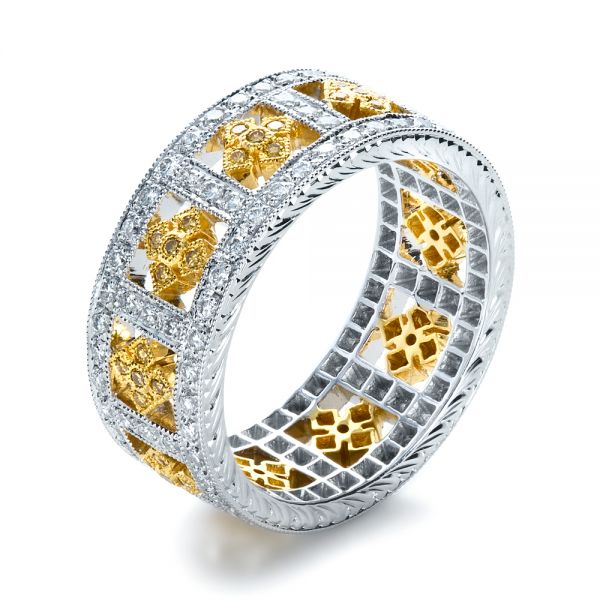  Platinum And 18K Gold Platinum And 18K Gold Two-tone Yellow And White Diamond Eternity Band - Three-Quarter View -  1233