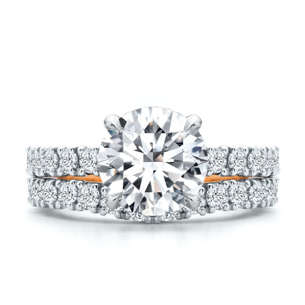 14k Rose Gold 14k Rose Gold Two-tone Scalloped Wedding Band - Top View - 107905