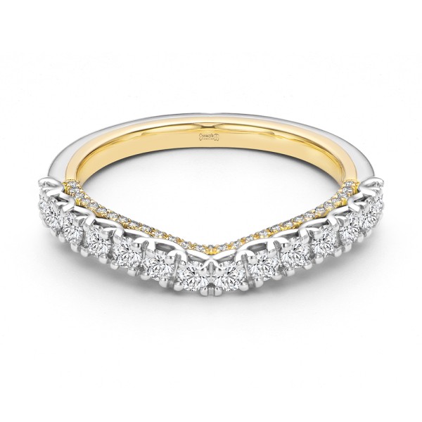 14k Yellow Gold Two-tone Scalloped Wedding Band - Flat View -  107905 - Thumbnail