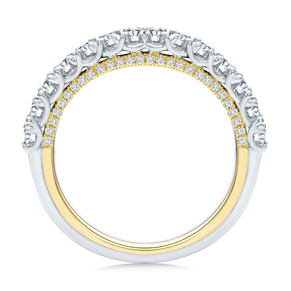 14k Yellow Gold Two-tone Scalloped Wedding Band - Front View -  107905 - Thumbnail