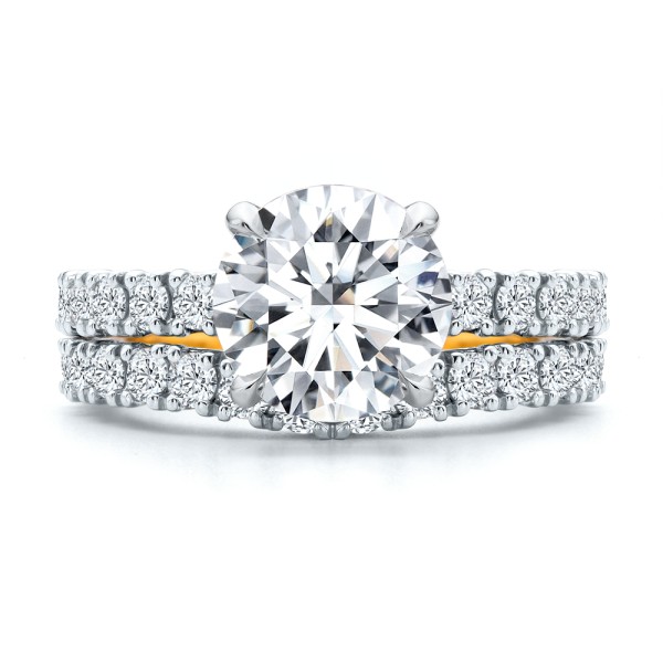 14k Yellow Gold Two-tone Scalloped Wedding Band - Top View -  107905 - Thumbnail