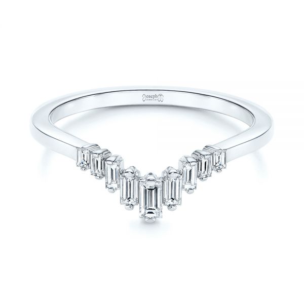 14k White Gold V-shaped Baguette Diamond Wedding Band - Flat View -  105988 - Thumbnail