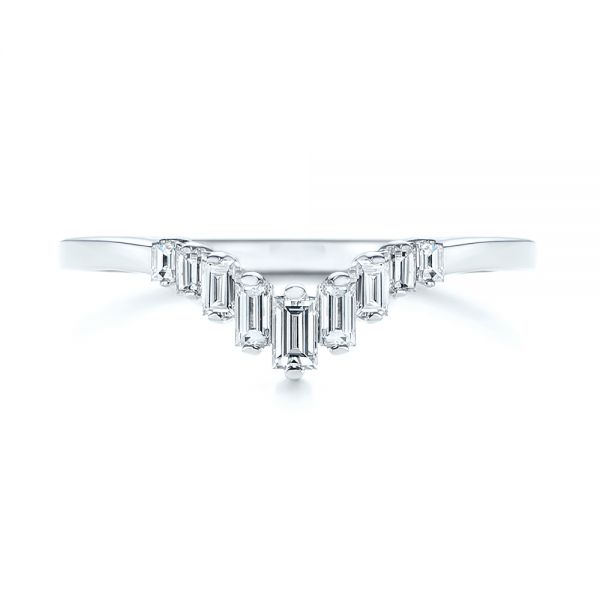 14k White Gold V-shaped Baguette Diamond Wedding Band - Top View - 105988