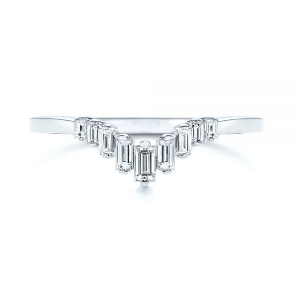 14k White Gold V-shaped Baguette Diamond Wedding Band - Top View -  105988 - Thumbnail