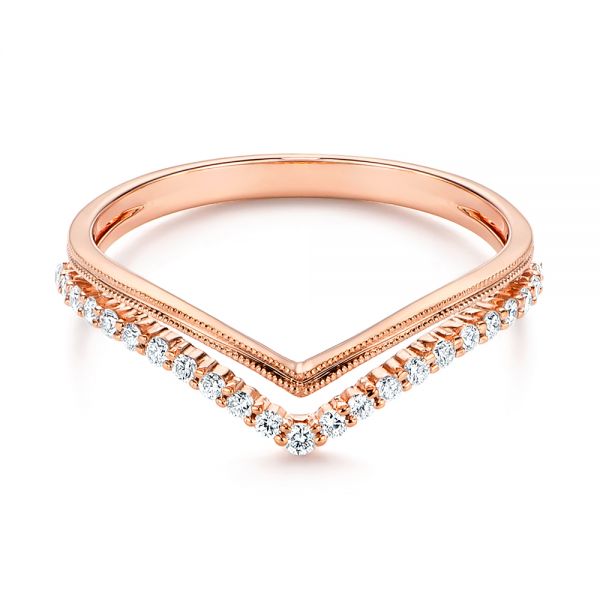 14k Rose Gold V-shaped Diamond Wedding Band - Flat View -  106185