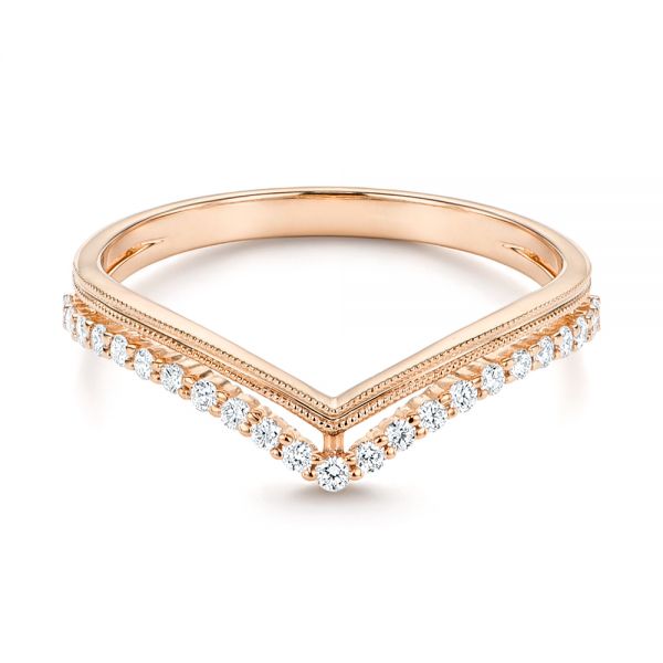 18k Rose Gold 18k Rose Gold V-shaped Diamond Wedding Band - Flat View - 106189