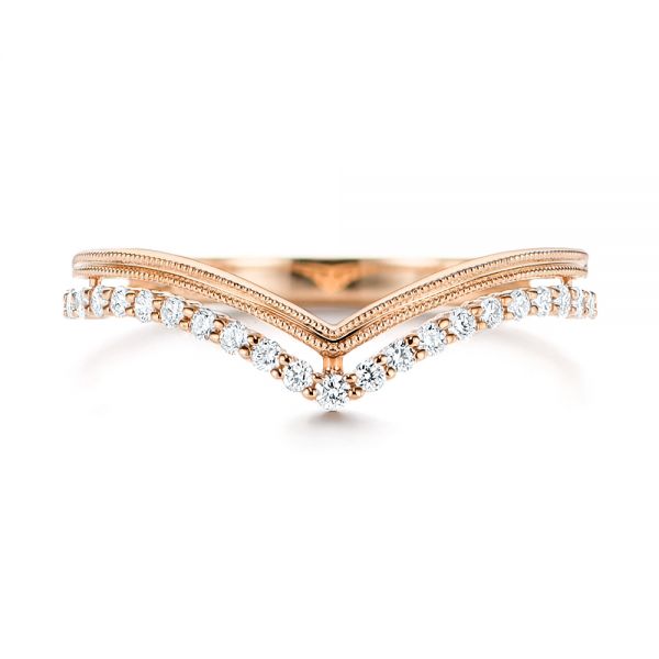 14k Rose Gold 14k Rose Gold V-shaped Diamond Wedding Band - Top View -  106189