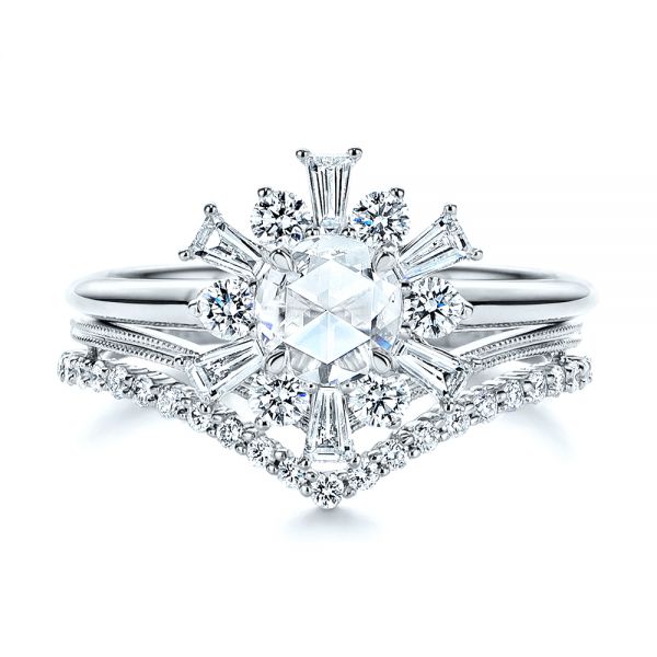 18k White Gold 18k White Gold V-shaped Diamond Wedding Band - Top View - 106185