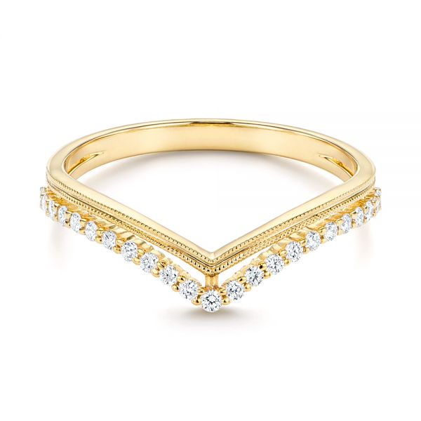 18k Yellow Gold 18k Yellow Gold V-shaped Diamond Wedding Band - Flat View -  106189