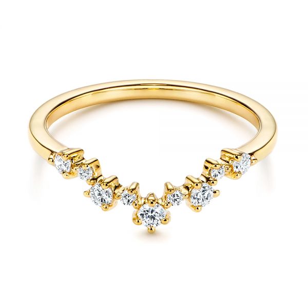 14k Yellow Gold V-shaped Diamond Wedding Ring - Flat View -  106187