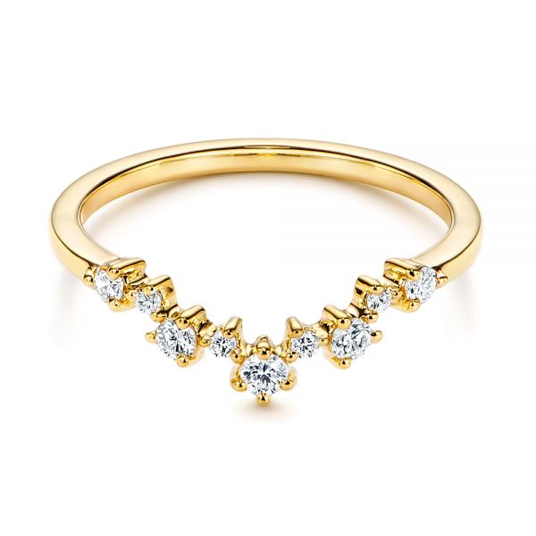 14k Yellow Gold V-shaped Diamond Wedding Ring - Flat View - 106187