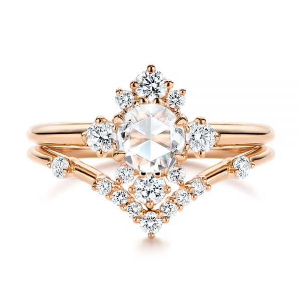 18k Rose Gold 18k Rose Gold V-shaped Women's Diamond Wedding Ring - Top View -  106179