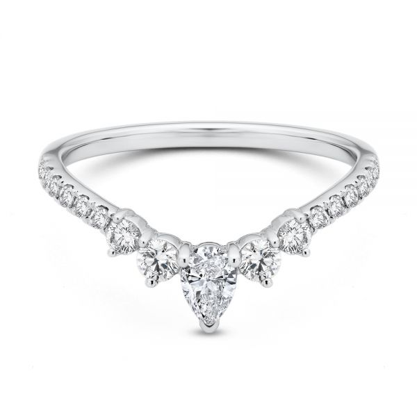 14k White Gold V-shaped Diamond Wedding Band - Flat View - 107716