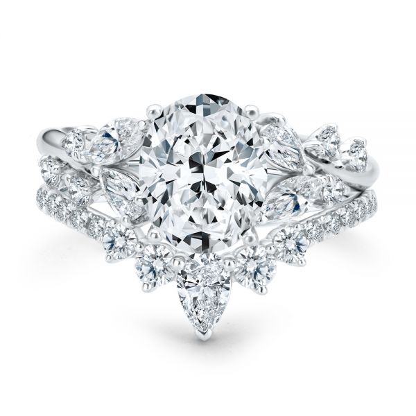 14k White Gold V-shaped Diamond Wedding Band - Top View - 107716