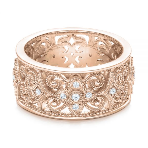 18k Rose Gold 18k Rose Gold Vintage Diamond Stackable Eternity Band - Flat View - 101913