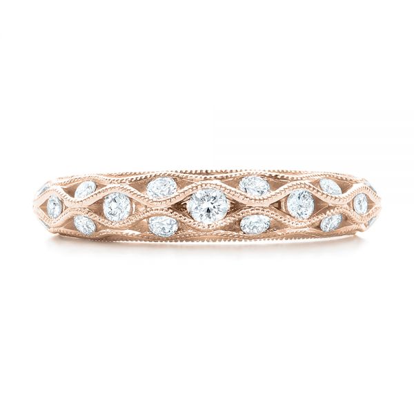 18k Rose Gold 18k Rose Gold Vintage Diamond Wedding Band - Top View -  102531