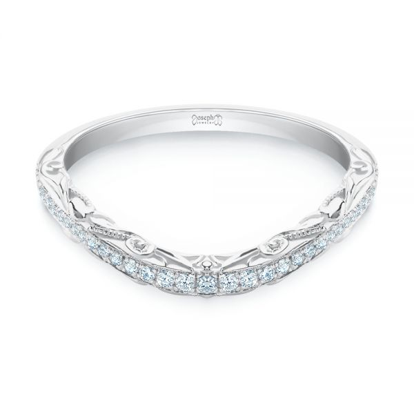 14k White Gold Vintage Inspired Diamond Wedding Band - Flat View - 107270