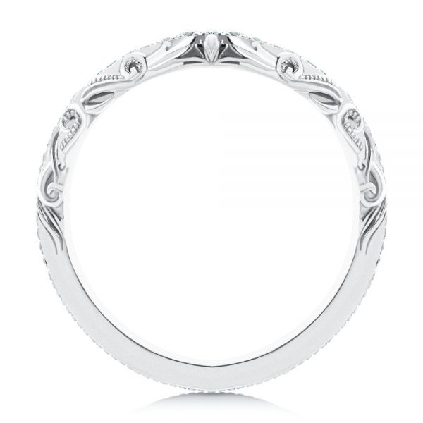 14k White Gold Vintage Inspired Diamond Wedding Band - Front View - 107270