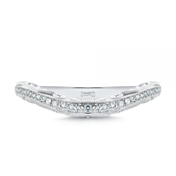 14k White Gold Vintage Inspired Diamond Wedding Band - Top View -  107270 - Thumbnail