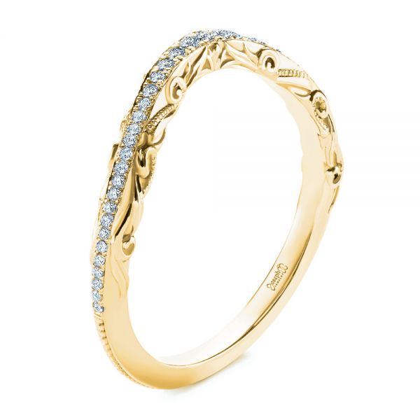 18k Yellow Gold 18k Yellow Gold Vintage Inspired Diamond Wedding Band - Three-Quarter View -  107270 - Thumbnail