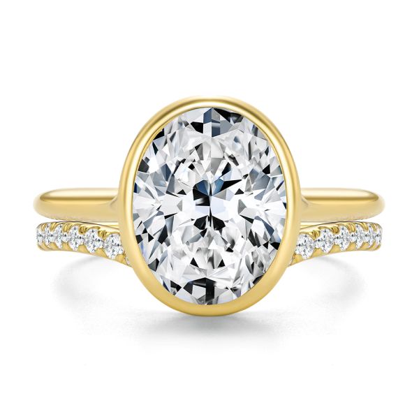 14k Yellow Gold Wavy Diamond Wedding Band - Top View - 107874