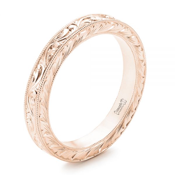 14k Rose Gold 14k Rose Gold Hand Engraved Wedding Band - Three-Quarter View -  102436