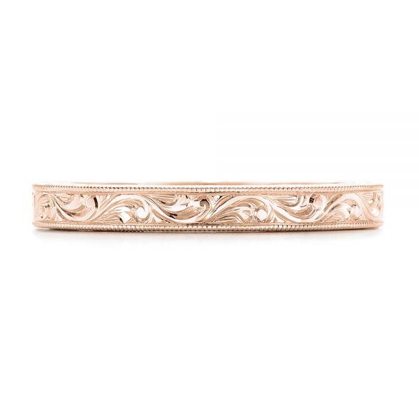 18k Rose Gold 18k Rose Gold Hand Engraved Wedding Band - Top View -  102436