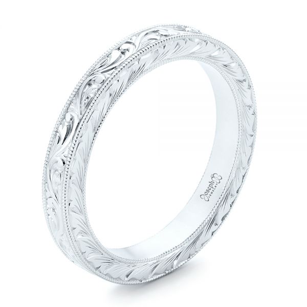  Platinum Platinum Hand Engraved Wedding Band - Three-Quarter View -  102436