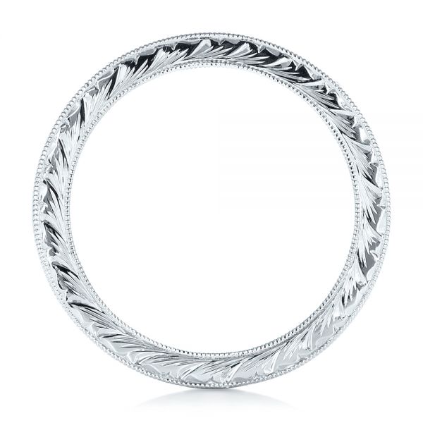 14k White Gold Hand Engraved Wedding Band - Front View -  102436