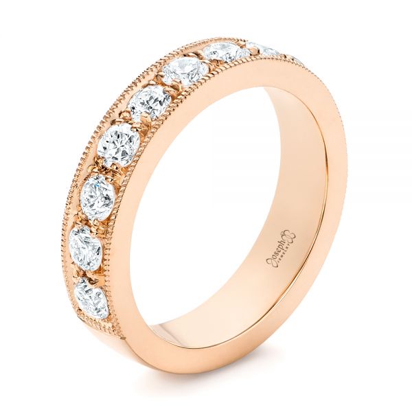 18k Rose Gold 18k Rose Gold Wide Diamond Wedding Band - Three-Quarter View -  106120 - Thumbnail