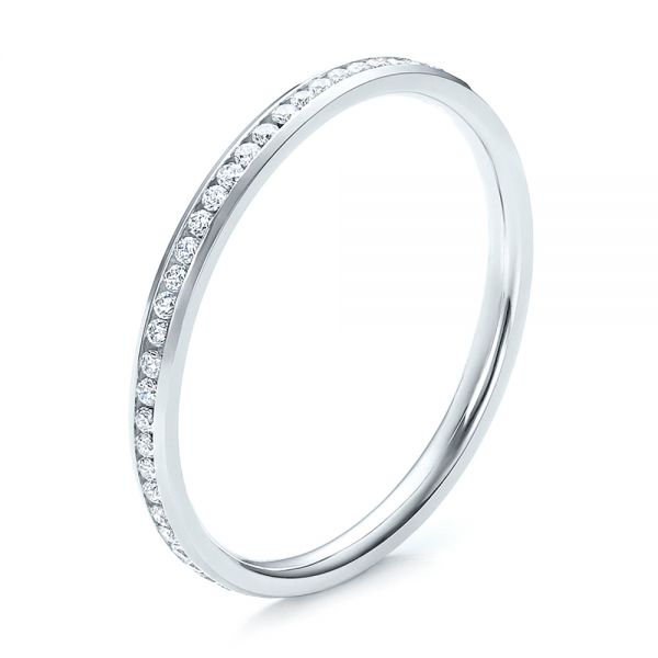 18k White Gold Women's Channel Set Diamond Eternity Band - Three-Quarter View - 100140