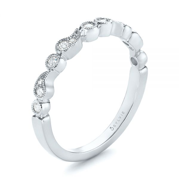 14k White Gold 14k White Gold Women's Diamond Wedding Band - Three-Quarter View - 103074