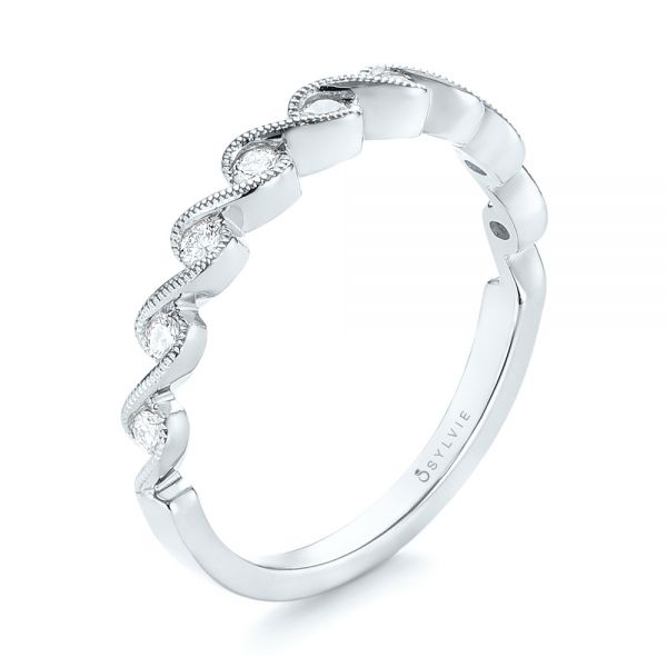 18k White Gold 18k White Gold Women's Diamond Wedding Band - Three-Quarter View - 103075