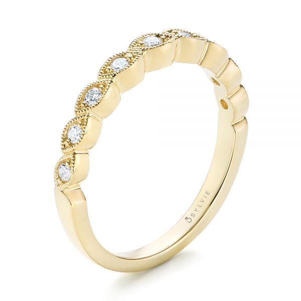 14k Yellow Gold Women's Diamond Wedding Band - Three-Quarter View -  103070