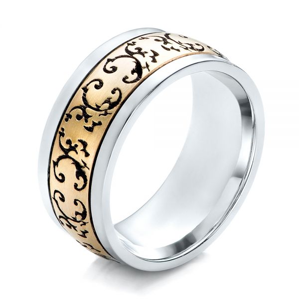 Women's Engraved Two-Tone Wedding Band - Image